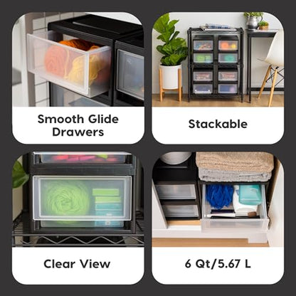 IRIS USA 6 Qt. Plastic Drawer Storage Organizer Stacking Drawers, 8-Pack, Stackable Unit with Sliding Drawer for Clothes Bedroom Kitchen Under Sink Pantry Craft Room Bathroom Dorm Office, Black - size: 6 Qt - 8 Pack
