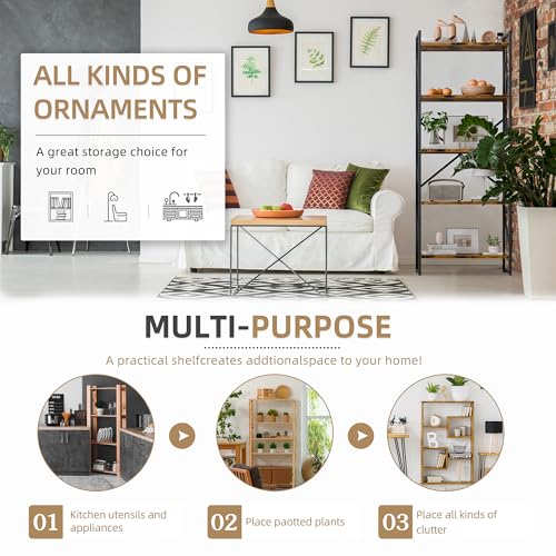 Vongrasig 5 Tier Bookshelf, Modern Industrial Bookcase with Metal Frame | 62” Tall Display Shelf, Free Standing Storage Organizer for Home Office, Living Room, Bedroom, Rustic Brown - color: Rustic Brown