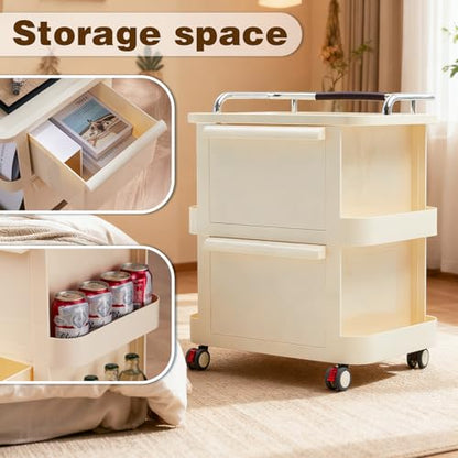 2 Tier Rolling Cart with Drawers - Multi-Functional Storage Slim Rolling Cart with 2 Drawers - Storage Cabinet for Bedroom, Living Room & Kitchen, Ideal for Snacks, Toys & Daily Essentials
