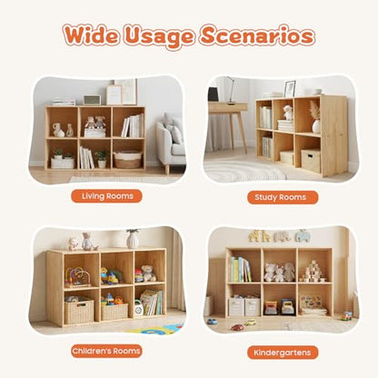 10 Cube Solid Wood Bookcase Organizer, 35.43" Long Floor Standing Bookshelf, Open Storage Display Cabinet for Living Room Bedroom Office Hallway Entryway (6 Cube) - size: 6 Cube