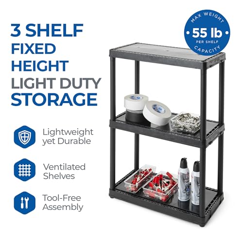 Gracious Living 33 Inch Heavy Duty 3-Shelf Light Duty Storage Shelf, Easy Assembly and Holds Up to 55 Pounds Per Shelf, Black - color: 3 Shelf - Black, size: 1 Pack