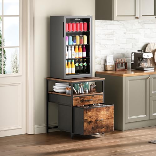 Herture Mini Fridge Stand with 3 Storage, Mini Fridge Cabinet, Beverage Fridge Table, Heavy Duty 21.3" L* 22.7" W Tabletop, for Dorm, Apartment,Office, Bedroom Rustic Brown HB01BXN - color: Rustic Brown, size: 21.3" L* 22.7" W