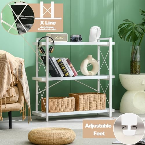 HCHQHS Bookshelf, 3-Tier Industrial Bookcase, White Open Book Shelf, Freestanding Horizontal Bookshelves with Metal Frame - color: Cloud White, size: 3-Tier (35.8"W x 35.8"H)