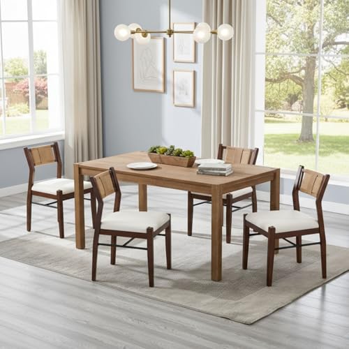 BESTANO Modern Armless Dining Chairs with Rope Woven Back Set of 2, White Upholstered Kitchen & Dining Room Chairs, Mid-Century Classic Farmhouse Wooden Side Chair - color: White, size: 2 Chairs