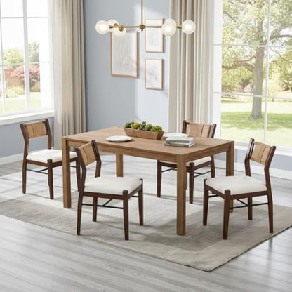 BESTANO Modern Armless Dining Chairs with Rope Woven Back Set of 2, White Upholstered Kitchen & Dining Room Chairs, Mid-Century Classic Farmhouse Wooden Side Chair - color: White, size: 2 Chairs