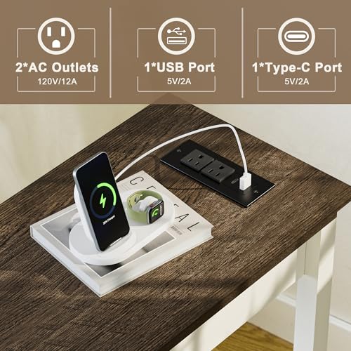 Treocho End Tables Living Room Set of 2 with Charging Station and 2 Drawers | Narrow Side Table with Ample Storage, Sofa Bedside Table for Small Spaces, Living Room, Bedroom, White & Brown - color: Brown/White