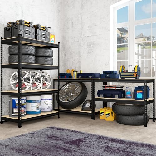 PrimeZone 40" W x 20" D x 59" H Heavy Duty Storage Shelves, 4 Tier Adjustable Garage Shelving Unit, Metal Organizer Shelf Utility Rack for Warehouse Pantry Closet Kitchen, Black - size: 40"W x 20"D x 59"H