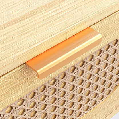 Nightstands Set of 2, Bedside Table with Rattan Door, Boho End Table with Solid Wood Legs for Bedroom, Living Room, Small Space Nightstands, Natural Color, HNS001N - color: Natural