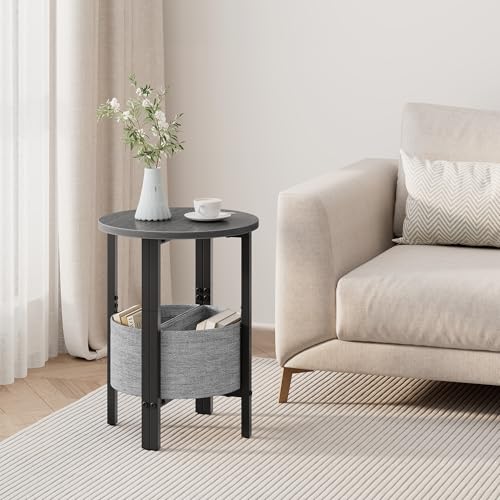 Vagusicc Small Round Side Table End Table, Tall Accent Table with Storage Basket, Set of 2 Half Round Table Half Moon Tables, Coffee Bedside Table Modern Nightstand for Living Room Bedroom Gray Walnut - color: Gray Walnut