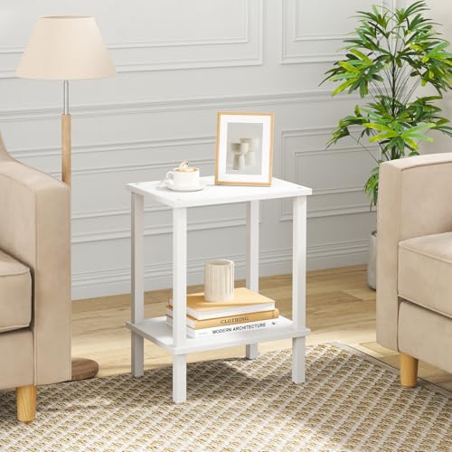 TUTOTAK End Table, Set of 2, Side Table, Nightstand, 2-Tier Storage Shelf, Sofa Table for Small Space, Living Room, Bed Room TB01BW035 - color: Pure White