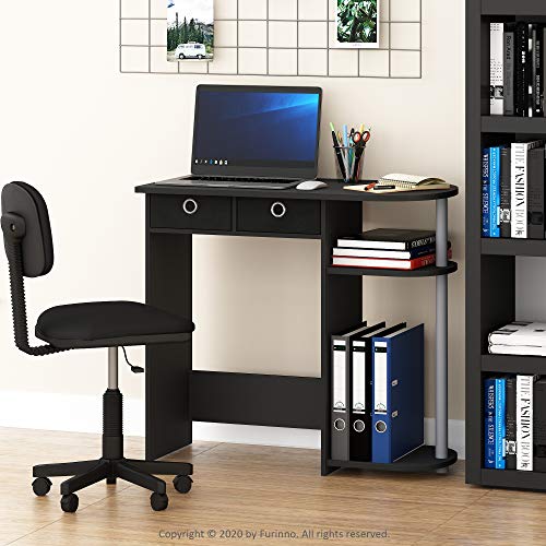 Furinno Go Green 32-Inch Black Computer Desk, Office Desk with 2 Side Shelves and Storage Bins, Rectangular Home Office Desk, Gaming Desk for Home Office, Bedroom, Study Room, Classic Black - color: Classic Black/Grey/Black, size: 32-in Wide with 2 Drawer