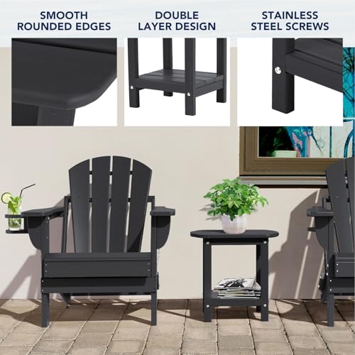 nalone Adirondack Side Table 16.5" Outdoor Side Table HDPE Plastic Double Adirondack End Table Small Table for Patio (Black) - color: Black