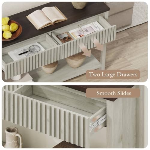 BON AUGURE 47In Entryway Table with Drawers, Sofa Tables with Storage | Console Tables for Entryway, Two-Tier Narrow Hallway Tables, Modern Fluted Panel, Walnut and Washed Grey Oak - color: Walnut & Washed Grey