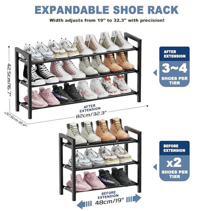 Mavivegue 18-33” Expandable Shoe Rack for Closet, 3-Tier Shoe Organizer, Adjustable Shoe Rack for Front Door Entrance, Entryway - size: 3 Tier,19-33"