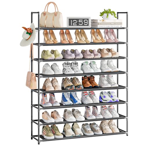 OYREL 8 Tier Shoe Organizer, 33.3in Wide x 11.2in Deep x 55.7in Tall, Black Metal and Plastic Shoe Rack, Holds up to 32-40 Pairs of Shoes - color: Black, size: 8 Tier