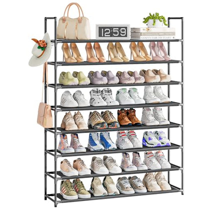 OYREL 8 Tier Shoe Organizer, 33.3in Wide x 11.2in Deep x 55.7in Tall, Black Metal and Plastic Shoe Rack, Holds up to 32-40 Pairs of Shoes - color: Black, size: 8 Tier