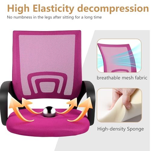 BestOffice | Ergonomic Office Chair | Mid-Back Swivel Desk Chair | Breathable Backrest & Lumbar Support | Adjustable Height | Sponge Seat | Rolling Wheels | Peach Pink | for Adults & Women - color: Peach Pink, style: pack of 1