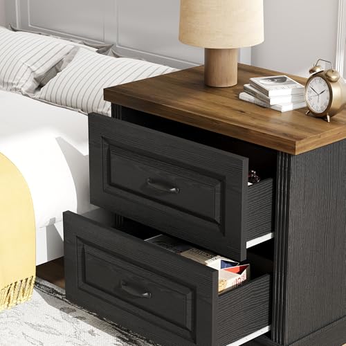 Catrimown 24" Wide Farmhouse Nightstand, Large End Table with 2 Drawers, Side Table Chest of Drawers Cabinet, Night Stand for Bedroom, Living Room, Black - color: Black