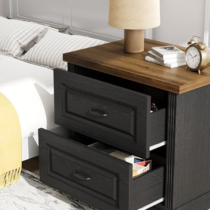 Catrimown 24" Wide Farmhouse Nightstand, Large End Table with 2 Drawers, Side Table Chest of Drawers Cabinet, Night Stand for Bedroom, Living Room, Black - color: Black
