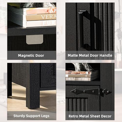 Joaxswe Night Stand, 18 Inch Farmhouse Nightstand with with Charging Station and USB Port, Rustic Couch End Table with Magnetic Door, Wood Bed Side Tables for Bedroom, Home, Black - color: Black