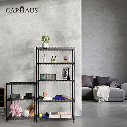 CAPHAUS 3/4/5-Tier Adjustable Height Wire Shelving Unit, Rack Shelving, Metal Steel Shelves, Garage Organizer, Utility Storage Shelf, 3-Tier Without Wheels, Black