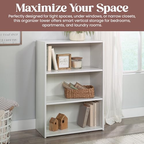 B&B HARDWARE Tall Shelf Tower Storage Unit – White Wood Closet Shelving with Vertical Shelf Storage - Stylish Display Shelf - Closet Shelves System - Versatile Shelving Units for Closet