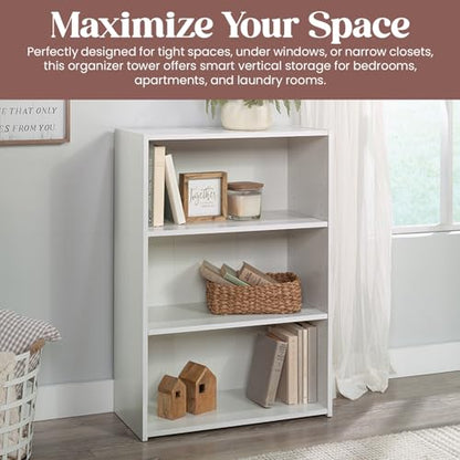 B&B HARDWARE Tall Shelf Tower Storage Unit – White Wood Closet Shelving with Vertical Shelf Storage - Stylish Display Shelf - Closet Shelves System - Versatile Shelving Units for Closet