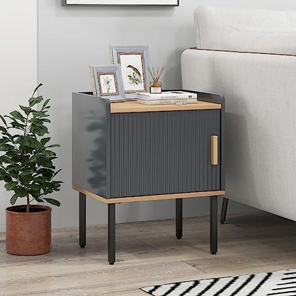 Giantex Nightstand with Storage, Bedside Table with Single Door Cabinet, Compact Floor Side Table with Heavy-Duty Metal Legs, Modern End Table for Living Room, Bedroom, Small Space, Gray
