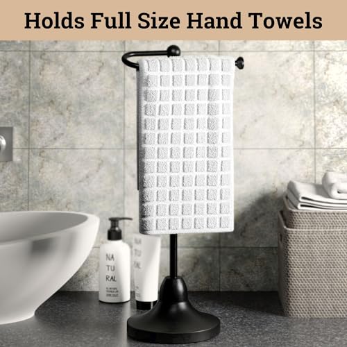 Hand Towel Holder for Bathroom Countertop, 17" Tall, Freestanding, Non-Slip | Holds Full Size Hand Towels, Fingertip, Washcloth - Rotating Lower Arm - Rust Resistant - Sturdy Base with Anti-Slip Pads