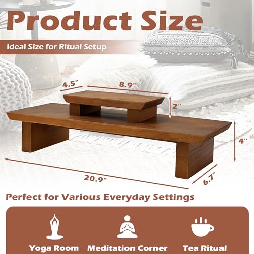 Japanese Floor Table Meditation Altar Table Solid Wood, Wooden Low Meditation Table for Sitting on the Floor, Small Coffee & Tea Table for Home, Living Room, Office, Studio