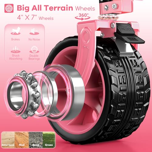Originsure 300L Collapsible Beach Wagon Cart with Big Wheels, 560lbs, Pink | 48" Foldable Utility Wagon,7" All-Terrain Wheels,Heavy Duty Frame,Compact&Space-Saving,for Camping,Sports,Grocery,Garden - color: Pink