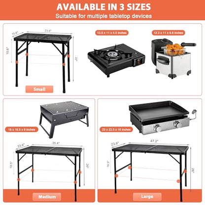 GREGIN Camping Table with Mesh Desktop, Lightweight & Portable Small Folding Grill Table, Height Adjustable Metal Outdoor Table for Camp, Cooking, BBQ, RV, Picnic-2 FT Black - size: S: 23.62"L x 15.75"W x 10.6"H/22"H