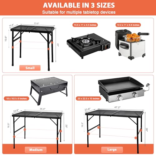 GREGIN Camping Table with Mesh Desktop, Lightweight & Portable Folding Grill Table, Height Adjustable Metal Outdoor Table for Camp, Cooking, BBQ, RV, Picnic-4 FT Black - size: L: 47.24"L x 23.62"W x 16.5"H/26"H