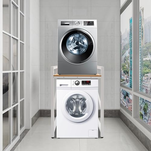 Over Washer and Dryer Shelves,Dryer Storage Shelf,3 Tiers Laundry Room Storage and Organizer Standing Shelf,Height Adjustable Laundry Room Shelves, Load-Bearing Capacity 22lbs (White+Yellow) - color: White+yellow