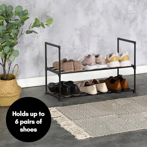 Americanflat 17x26.5 Shoe Organizer - 2 Tier Shoe Rack Storage Shelf with Sturdy Steel Frame - Ideal for Closets, Entryways, or Garages - Space-Saving Design and Easy to Assemble - Black - size: 2-Tier