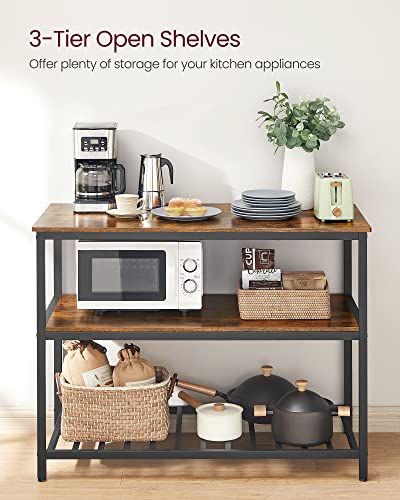 VASAGLE Kitchen Island with 3 Shelves, 47.2 Inches Width Kitchen Shelf with Large Worktop, Stable Steel Structure, Industrial, Easy to Assemble, Rustic Brown and Black UKKI01BX - color: Rustic Brown + Black, size: 47.2"W x 35.4"H, style: without Power Out