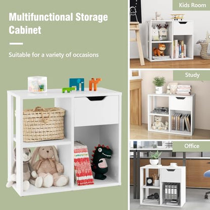 Giantex 3 Cube Bookcase with Drawer, 2 Tier Bookshelf for Small Space, Modern Freestanding Display Rack with Open Shelves, White Book Case, Wood Cube Storage Organizer Bedroom Living Room, 2 Pack - color: White