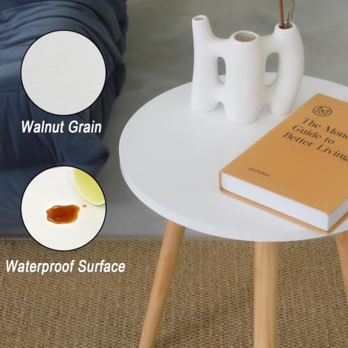 AWASEN Round Side Table, Small Accent Table Nightstand Modern End Table for Living Room Bedroom Office Small Spaces, 15.7''Dia x 19.69''H (White) - color: White