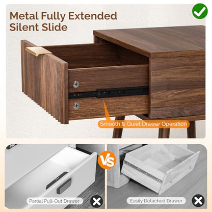 VINGLI Nightstands Set of 2, Fluted Night Stand with Drawer, Bedside Table, Wood Nightstand for Bedroom, Mid Century Modern End Tables, Walnut, 18.9" W*14.96" D*24" H - color: Walnut, size: 19"W-1 Drawer