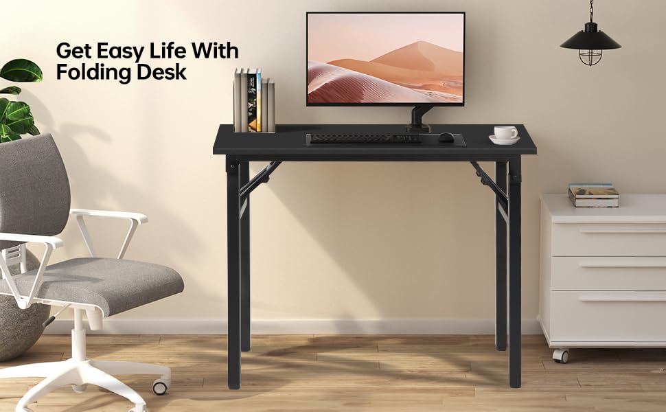 Panana Small Foldable Computer Desk, 31.5 inch Folding Home Office Desk for Small Spaces, Modern Simple Style for Home, Office, Study, Writing, No Assembly Required (Black, 31.5" x 15.7") - color: Black