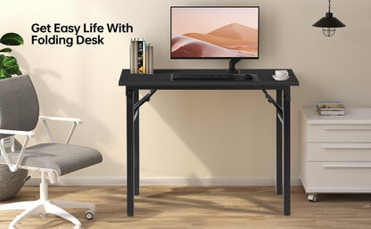 Panana Small Foldable Computer Desk, 31.5 inch Folding Home Office Desk for Small Spaces, Modern Simple Style for Home, Office, Study, Writing, No Assembly Required (Black, 31.5" x 15.7") - color: Black