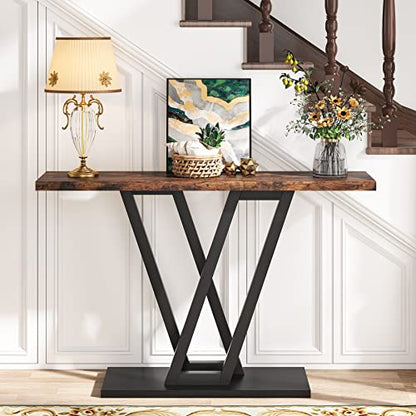 LITTLE TREE Console Table Hallway Table for Entryway 43 Inch Sofa Table Entryway Tables for Living Room, Rustic Brown - color: Rustic Brown