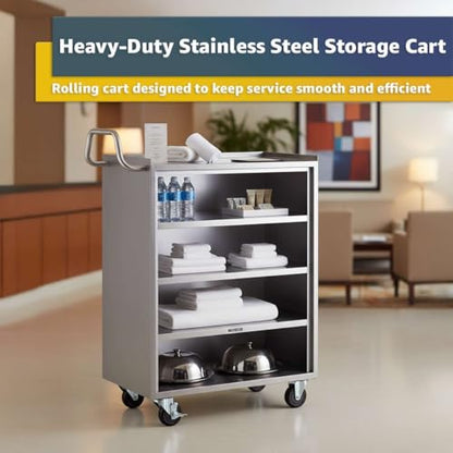 18" x 30" Five Shelf Commercial NSF Stainless Steel Utility Cart - Heavy Duty 304 Steel Service Cart with Enclosed Base, Open Front, Rolling Cart for Kitchen, Catering, Restaurant - size: 5 Shelf