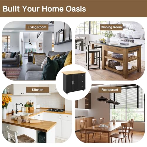 SUNLEI Kitchen Island on Wheels with Storage Cabinet & Foldable Drop Leaf, Rolling Kitchen Table, Cart Handle for Towel Rack, Drop Leaf, Portable Islands for Kitchen (Classic Black, 39.7-INCH)… - size: 39.7 INCH, style: Black