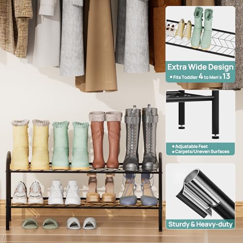 viewcare Shoe Rack for Closet, 2-Tier Long Shoe Rack for Entryway & Garage, Sturdy Metal Construction, Shoe Organizer Holds 6-10 Pairs - size: 2-Tier(Long)