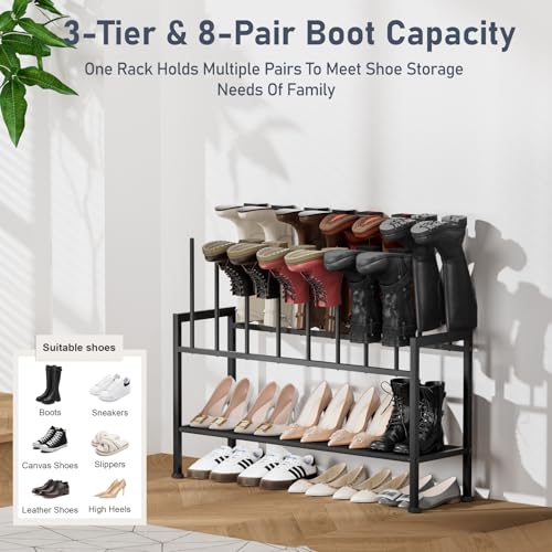 DIMJ Boot Rack 3-Tier - Black Metal Boot Storage Rack for Tall Boots Organizer Tall Boots, Multiuse Shoe Rack for Boots, Sneakers, High-Heel, Entryway, Fit for 8 Pairs, Black - size: 3-Tier - 8 Pairs