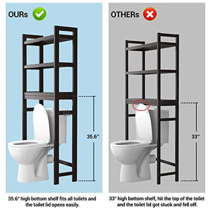 Homykic Over The Toilet Storage, Bamboo 3-Tier Over-The-Toilet Space Saver Organizer Rack, Stable Freestanding Above Toilet Stand with 3 Hooks for Bathroom, Restroom, Laundry, Espresso - color: Espresso