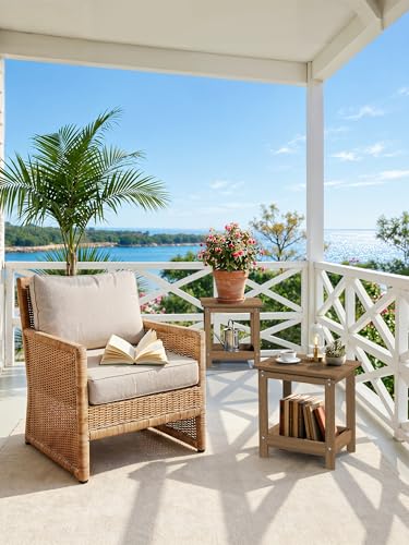 LUE BONA Small Outdoor Side Table, 2-Tier HDPE with Rail, Walnut Brown | Outdoor End Table with Rail for Patio, Deck, Poolside, Weather Resistant HDPE, Low Maintenance, Easy to Clean - color: Walnut Brown