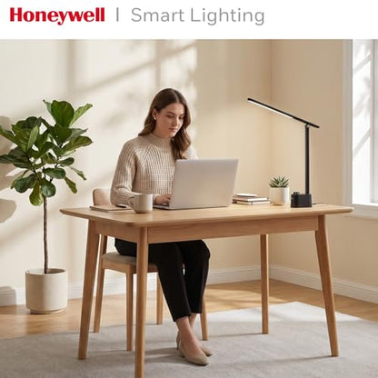 Honeywell LED Desk Lamp - Sunturalux Desk Lamps for Home Office with USB A+C Charging Ports, Stepless Dimmable Eye-Caring Foldable Desk Light for Table Bedroom Bedside Reading(Black) - color: Black