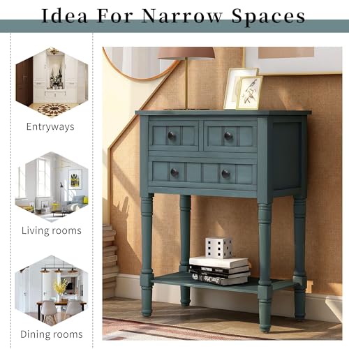 24'' Entryway Table, Small Console Table with Storage Drawers and Shelf, Hallway Table for Entryway Hallway Foyer, Farmhouse Solid Wood Frame (Navy) - color: Navy